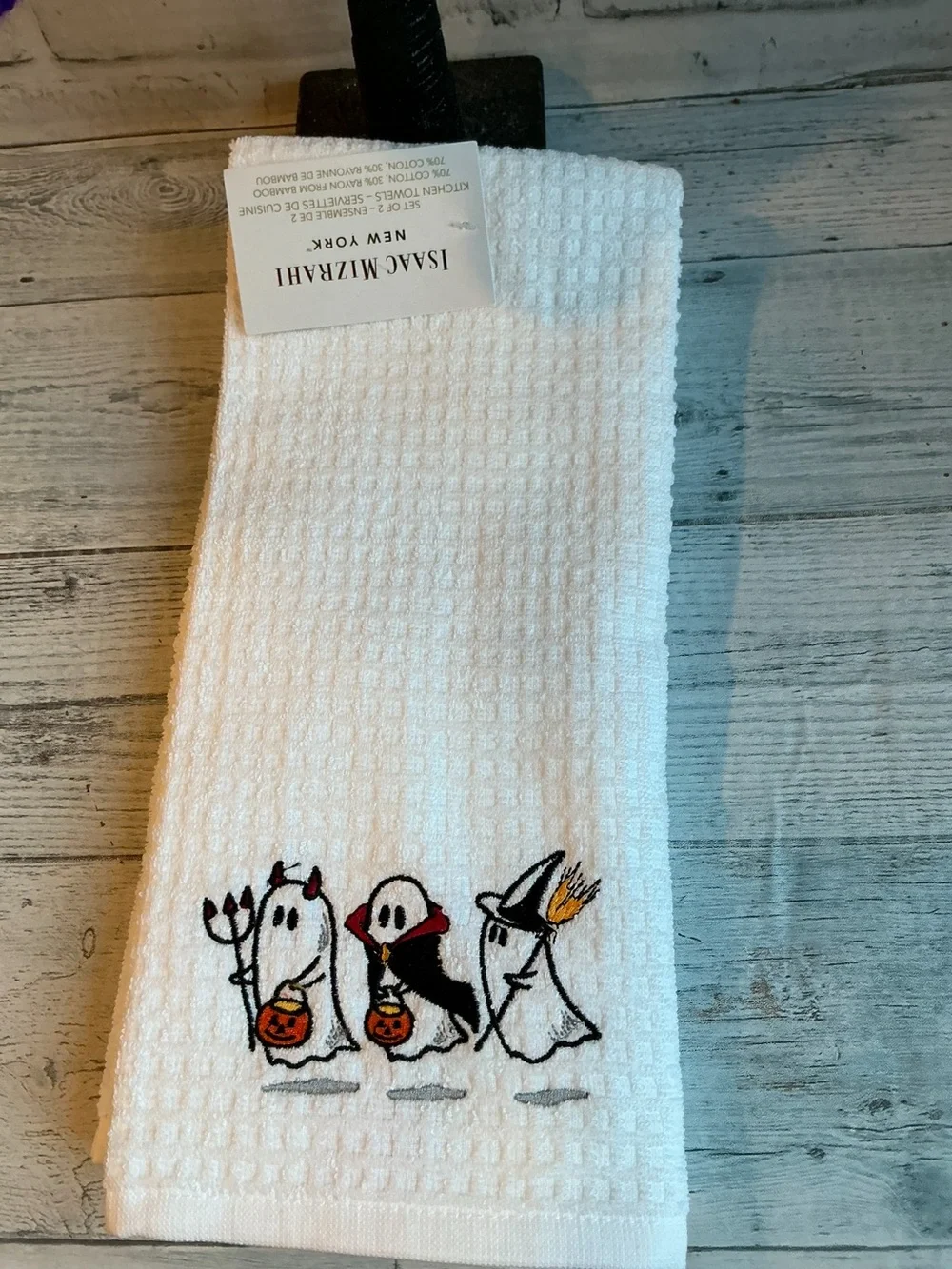 Isaac Mizrahi New York 2Pc Ghost Pals Embroidery Kitchen Towel-18×27.5